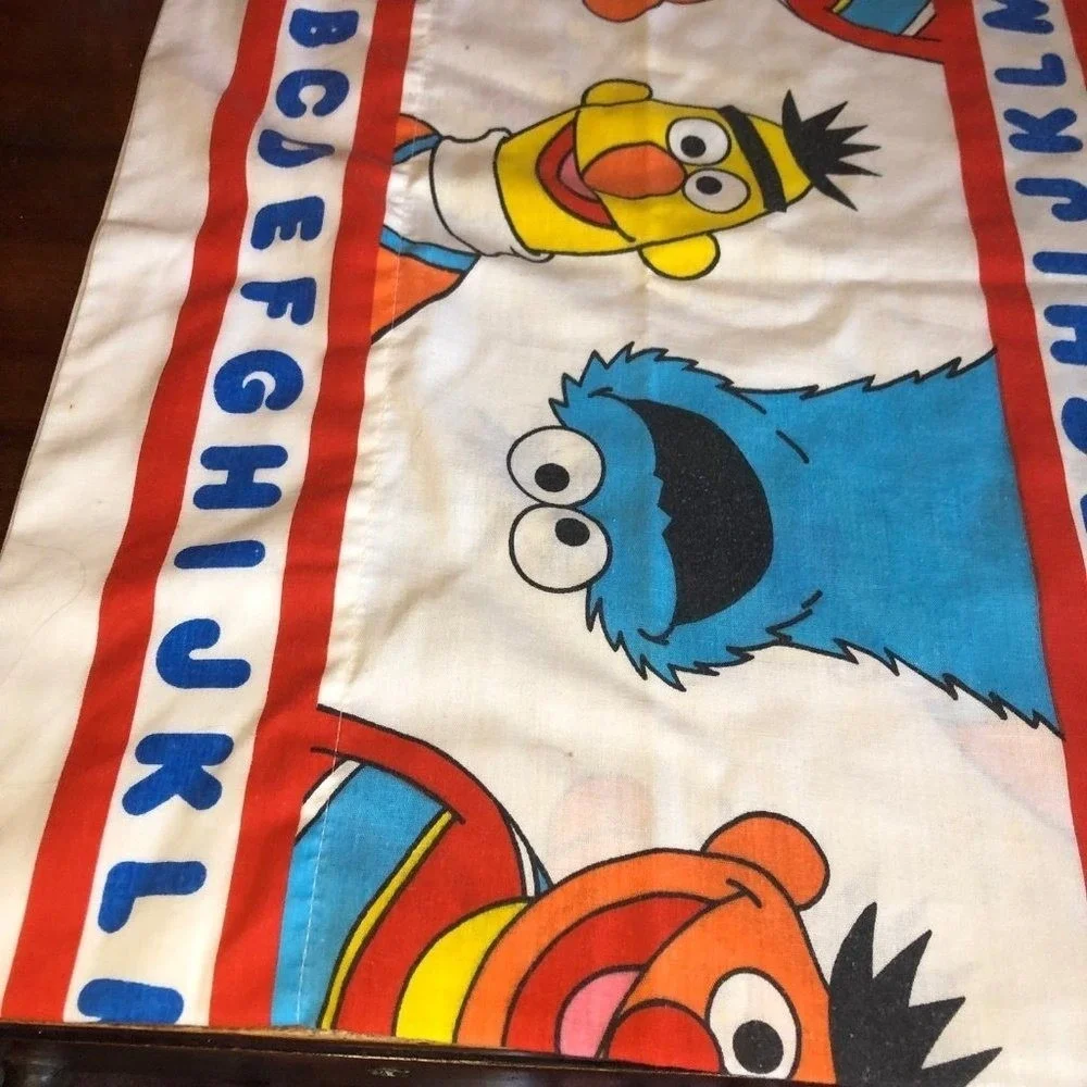 Vintage Sesame Street Pillowcase Muppets Big Bird Cookie Monster Bert Ernie ABC‎